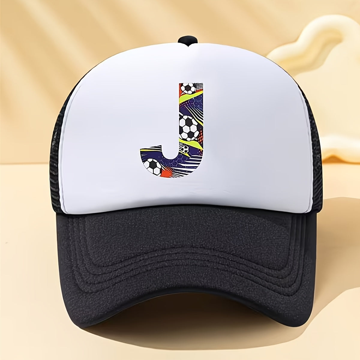 Kids Soccer-Themed Mesh Trucker Cap with A‑Z Letter Print