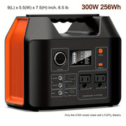 300W/100W Portable Power Station Solar Generator - 296Wh/256Wh/146Wh Compact Lithium-Ion Battery Charger with 110V AC Outlet, DC & USB Outputs, LED Flashlight, Built-in Cooling