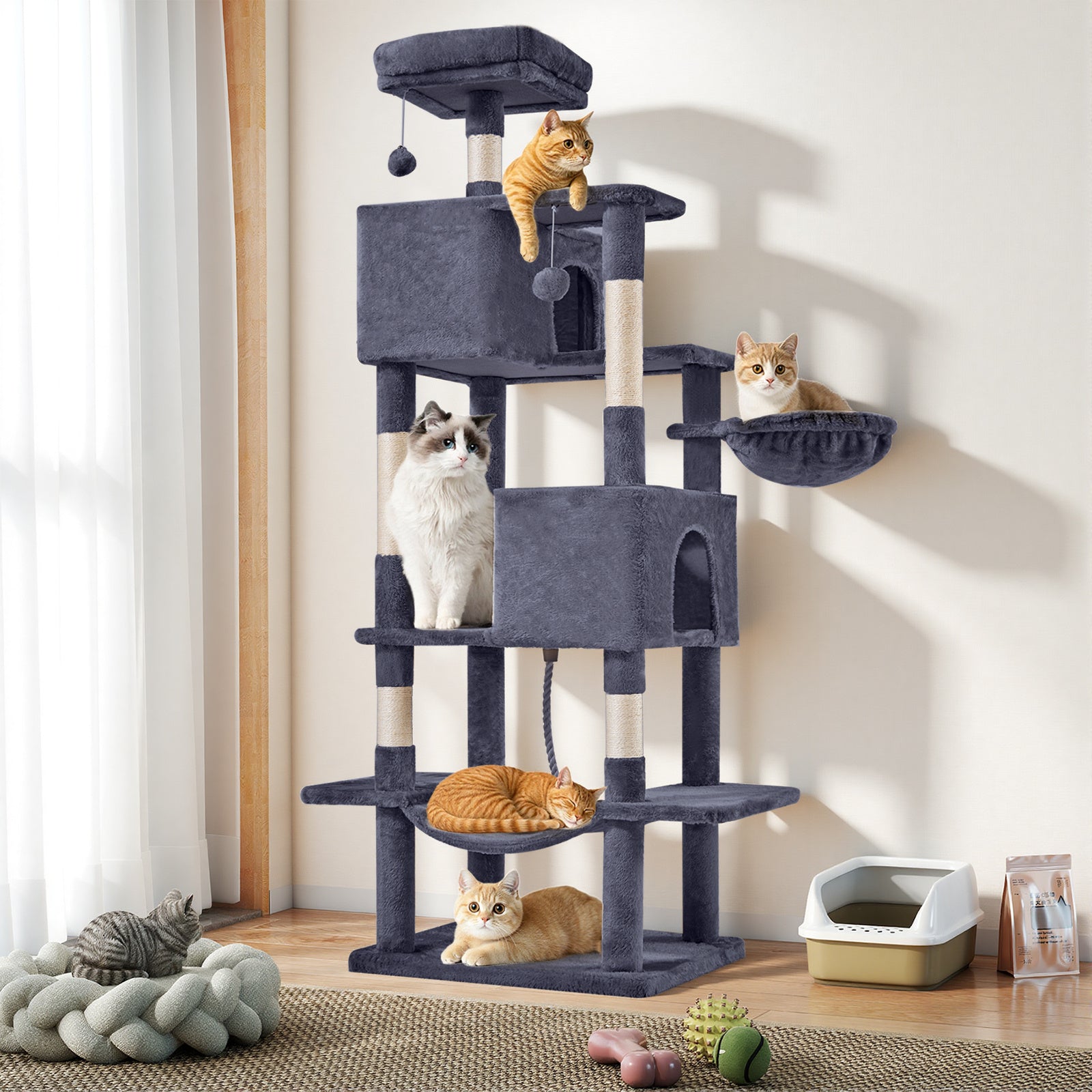 Cat Tree With Scratching Board, Hammock, And Cat Bed Sturdy, Tip-proof Cat House For Pets Easy Assembly The Perfect Gift For Indoor Kittens And Adult Cats