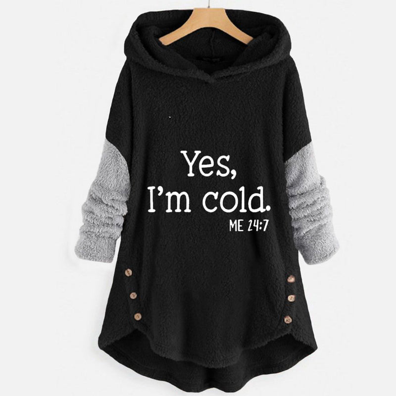 Plush Hooded Letter Print Jacket for Women