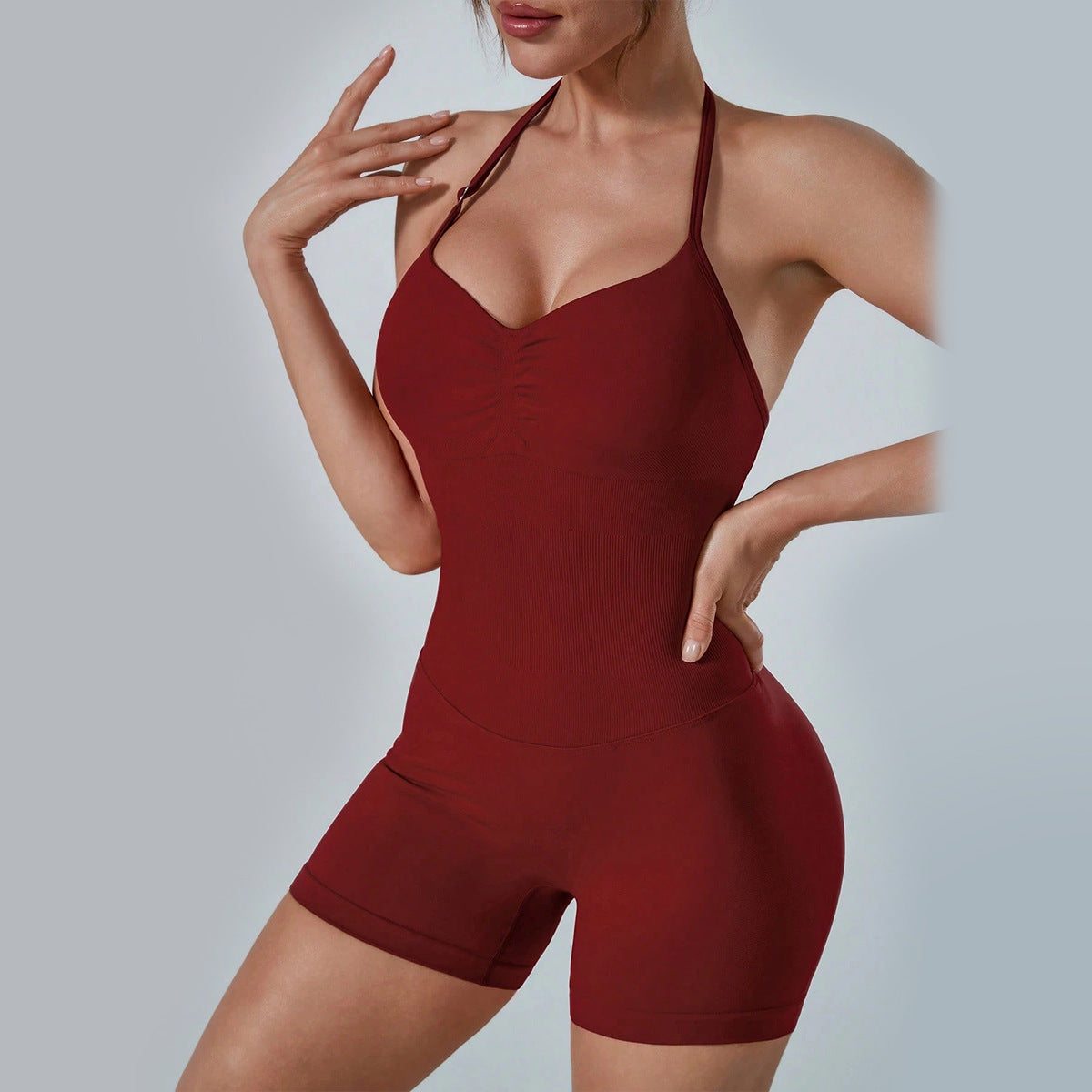 Seamless One-Piece Yoga Jumpsuit, Sexy Peach Butt Yoga Bodysuit, Quick-Dry Fitness Sports Backless Yoga Outfit