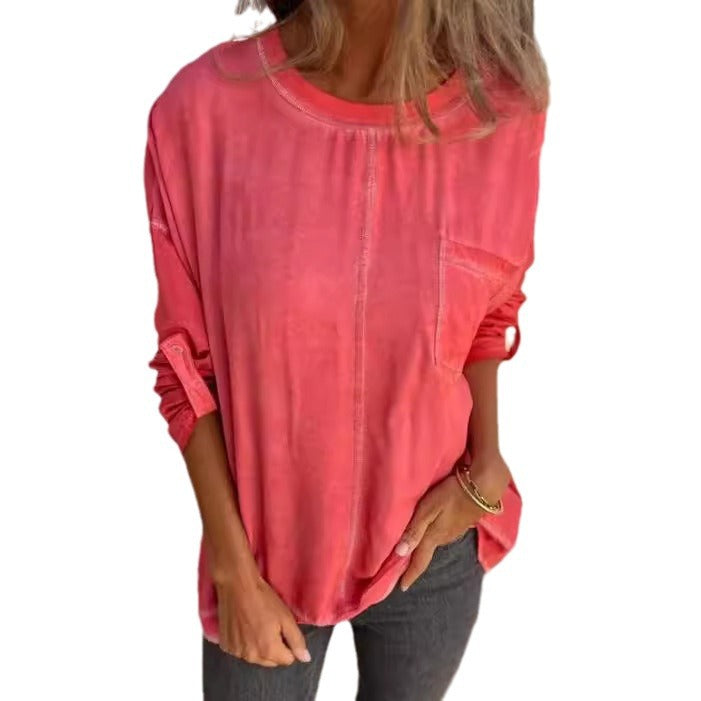 Women's Loose Pocket Pullover Long Sleeve Top