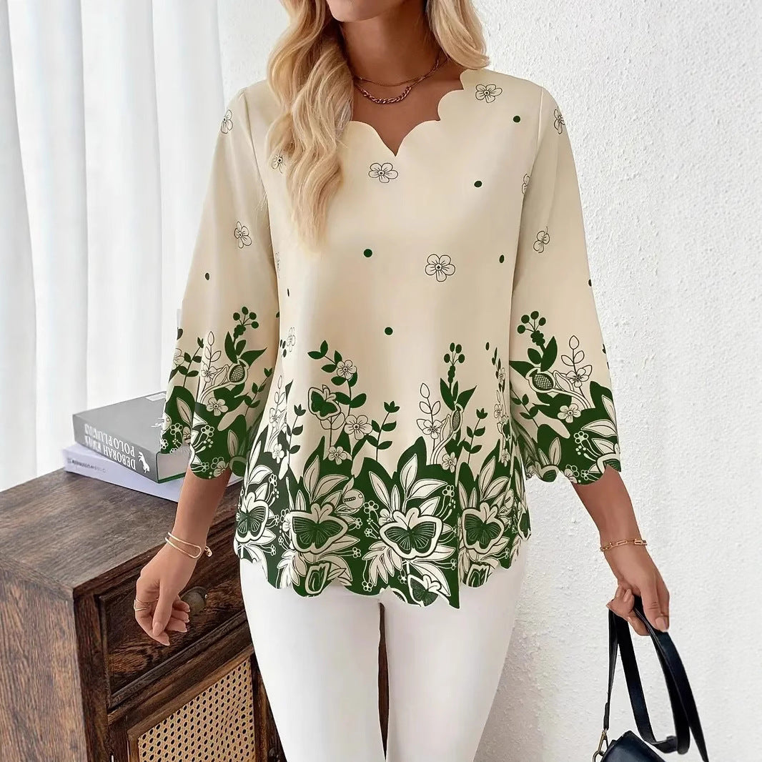 Casual Summer Block‑Print Burnout Top – Loose Fit, 3D Design