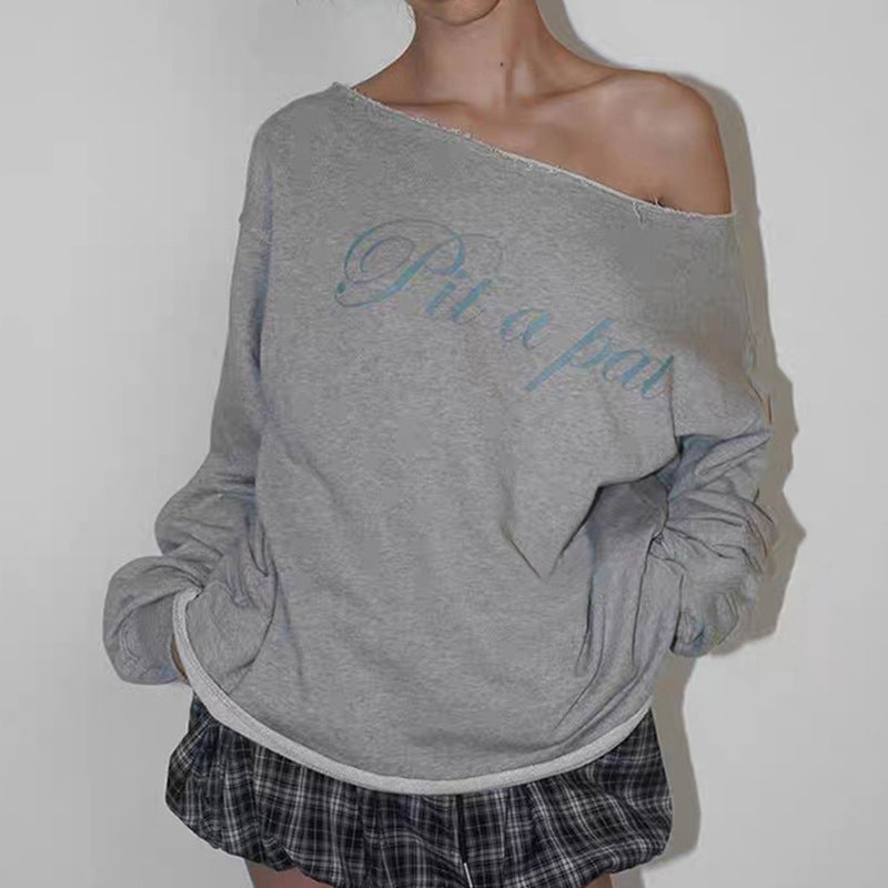 Cozy Letter Print Knitted Loose Sweatshirt Top