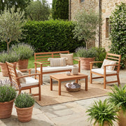 4pcs Outdoor Conversation Set with Loveseat, 2 Armchairs, Coffee Table, Acacia Wood Patio Furniture with Washable Seat Cushions, Armrest, for Porch Backyard Garden Poolside Lounging