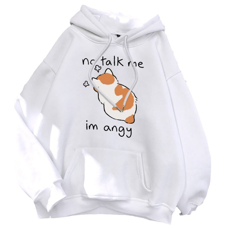 Cute Angry Cat Print Women's Streetwear Hoodie
