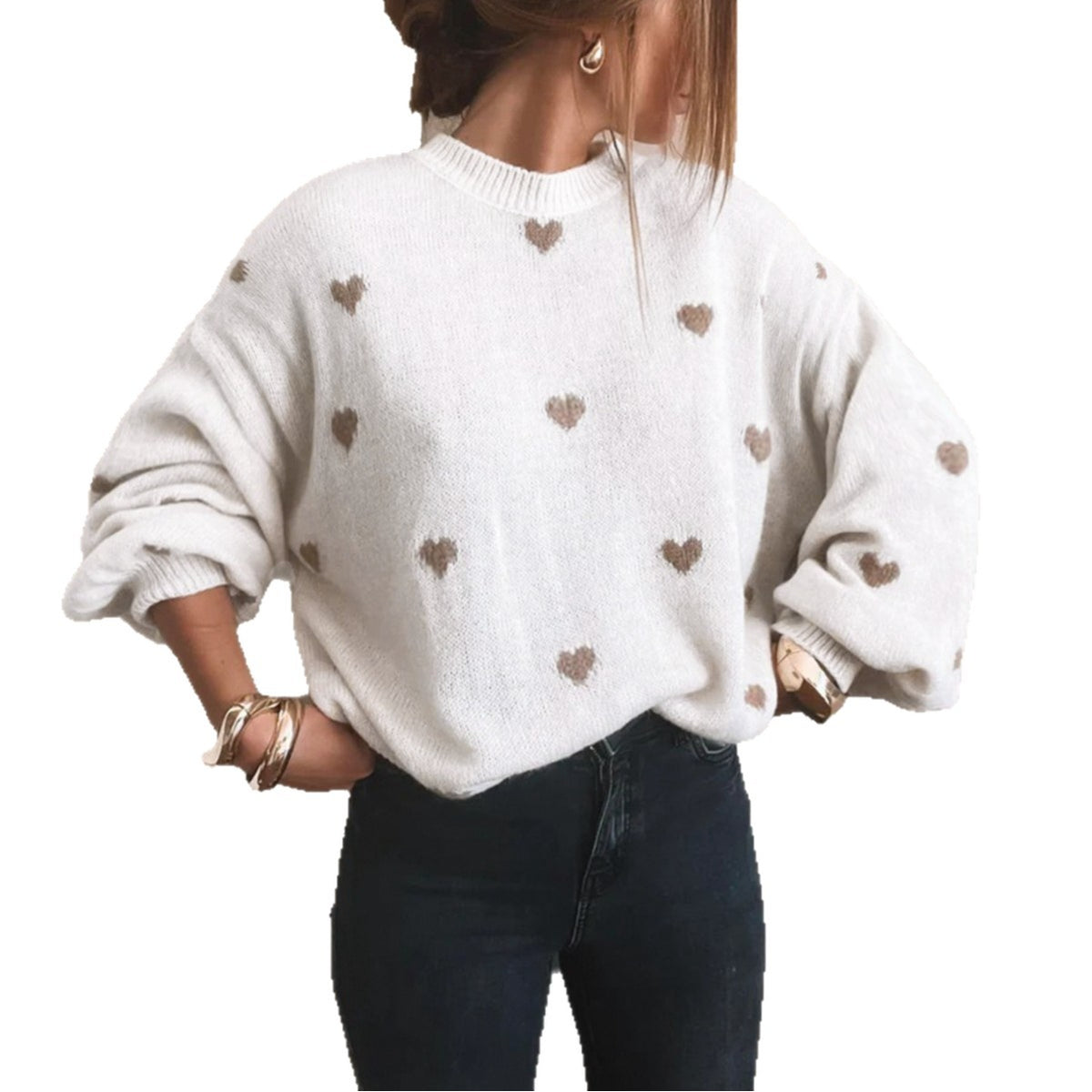 Heart Knitted Women's Leisure Pullover Sweater