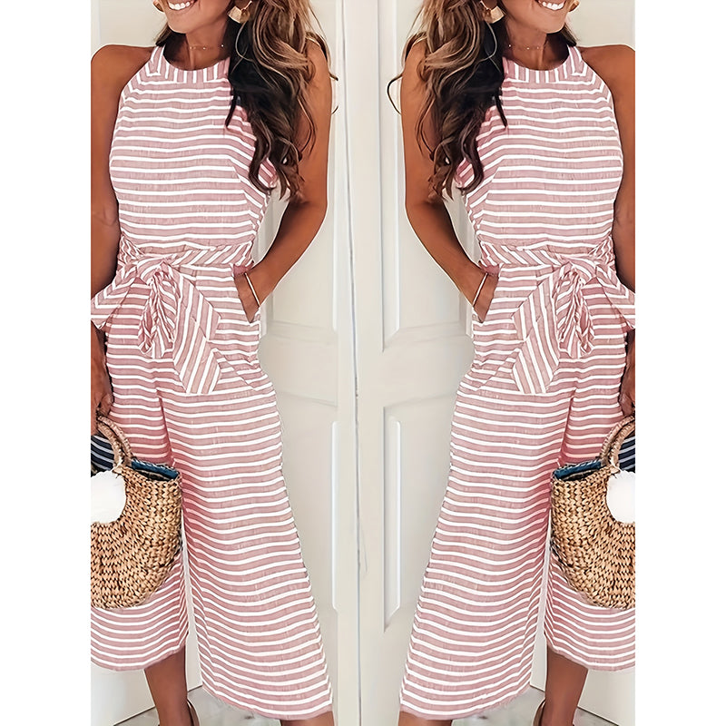 Women's Casual Striped Wide-Leg Jumpsuit Summer Romper