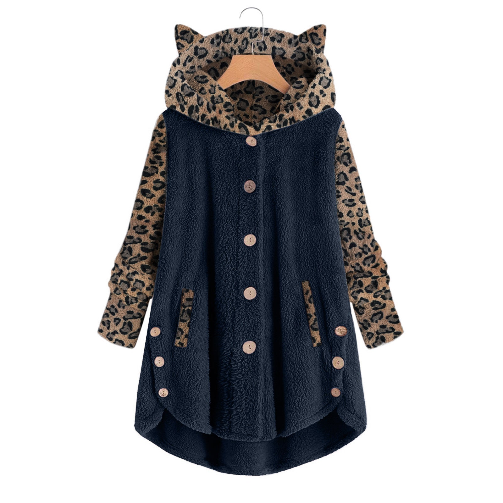 Cozy Leopard Patchwork Hooded Plush Coat