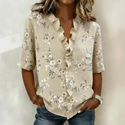 Printed Womens Fashion Floral V-neck Shirt