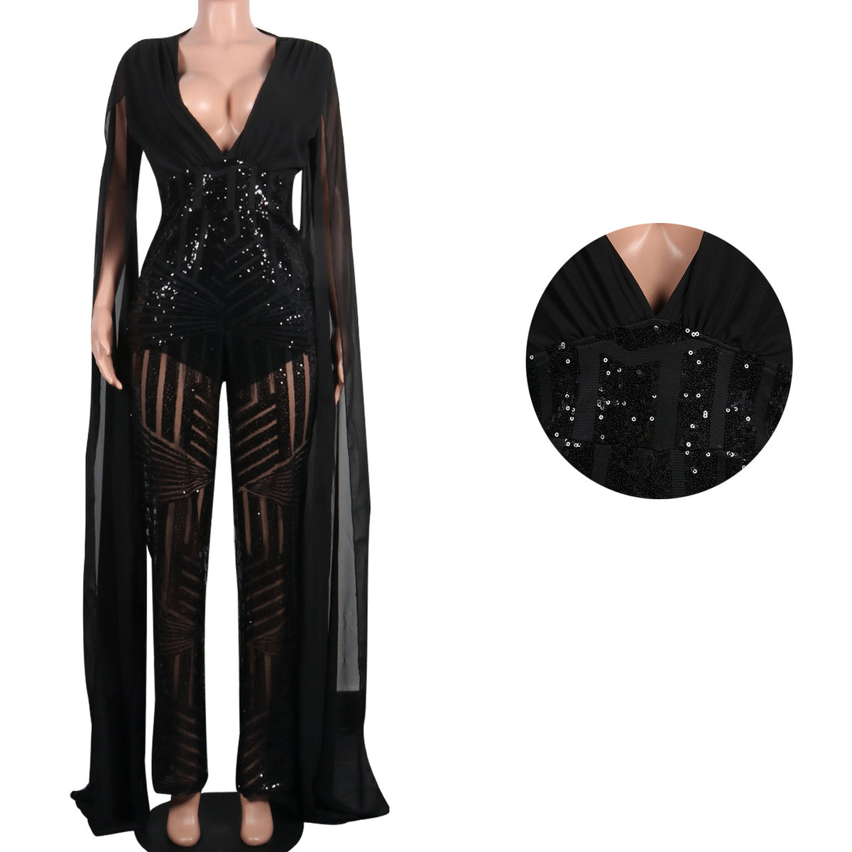 Sexy Sequined Evening Party Romper & Wide-Leg Pants Suit