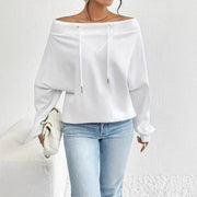 Plus Size Off-Shoulder Drawstring Casual Top
