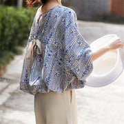 Floral Lace-Up Batwing Sleeve Top – Light & Airy Summer Shirt