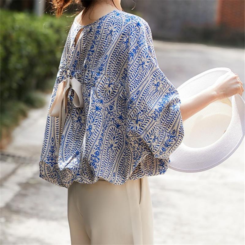 Floral Lace-Up Batwing Sleeve Top – Light & Airy Summer Shirt