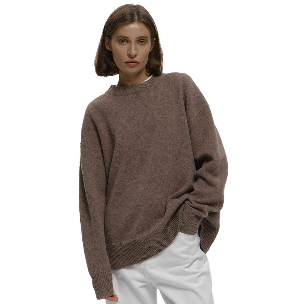 Loose and Warm Simple Pullover Solid Color Knitted Sweater