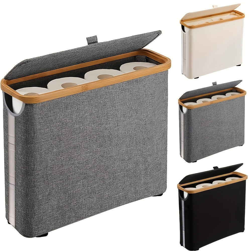 Toilet Paper Basket, Bamboo Toilet Paper Storage - Ultimate Bathroom Storage with Bamboo Lid, Large Toilet Paper Holder Can Hold 9 Rolls, Bathroom Toilet Paper Storage Cabinet, Toilet Paper Storage...