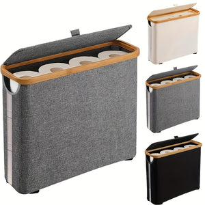 Toilet Paper Basket, Bamboo Toilet Paper Storage - Ultimate Bathroom Storage with Bamboo Lid, Large Toilet Paper Holder Can Hold 9 Rolls, Bathroom Toilet Paper Storage Cabinet, Toilet Paper Storage...