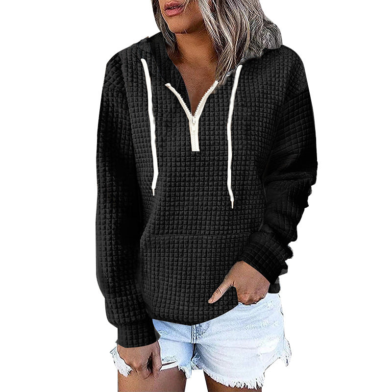 Women's Cozy Waffle Knit Hoodie Casual Sweatshirt Coat