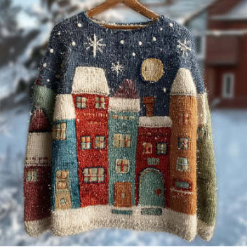 Little Flower Digital Printed Round Neck Sweater
