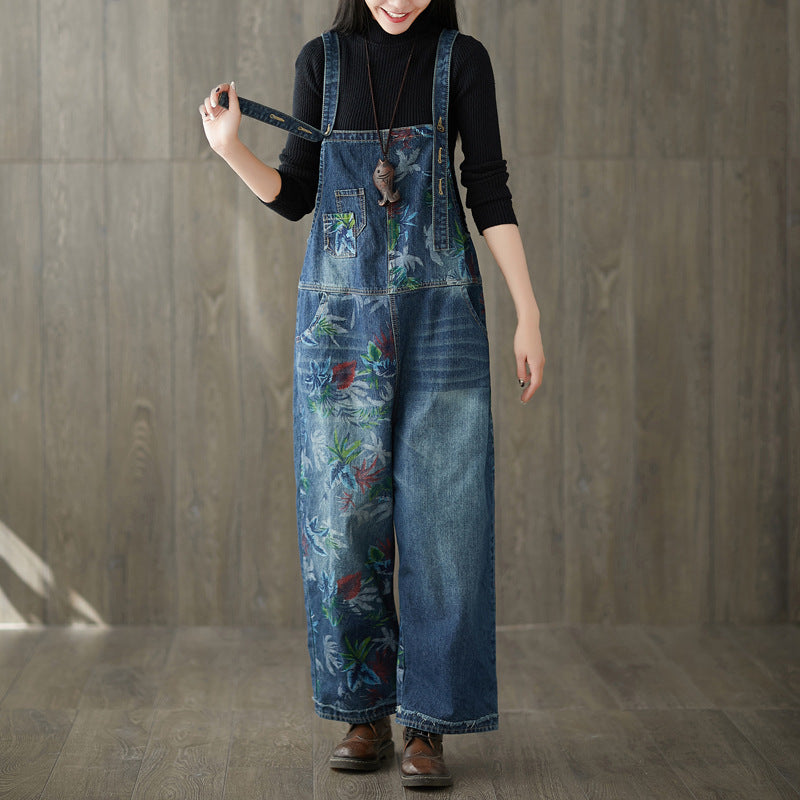 Distressed Patchwork Denim Overalls Streetwear Jeans