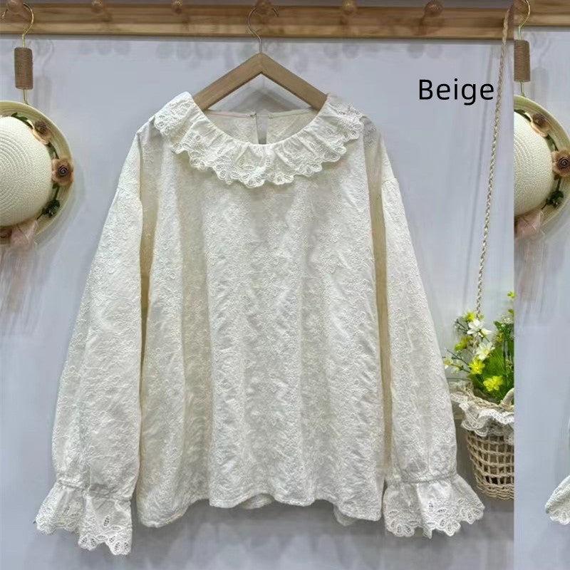 Boho Embroidered Loose Cotton Linen Doll Shirt