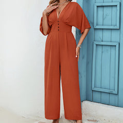 Women's Solid Short Sleeve Casual Jumpsuit