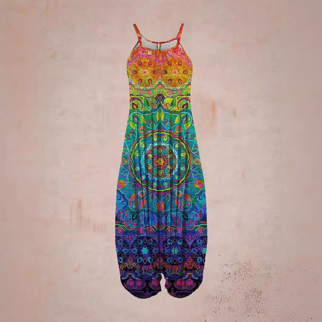 Boho Printed Harem Drop-Crotch Jumpsuit
