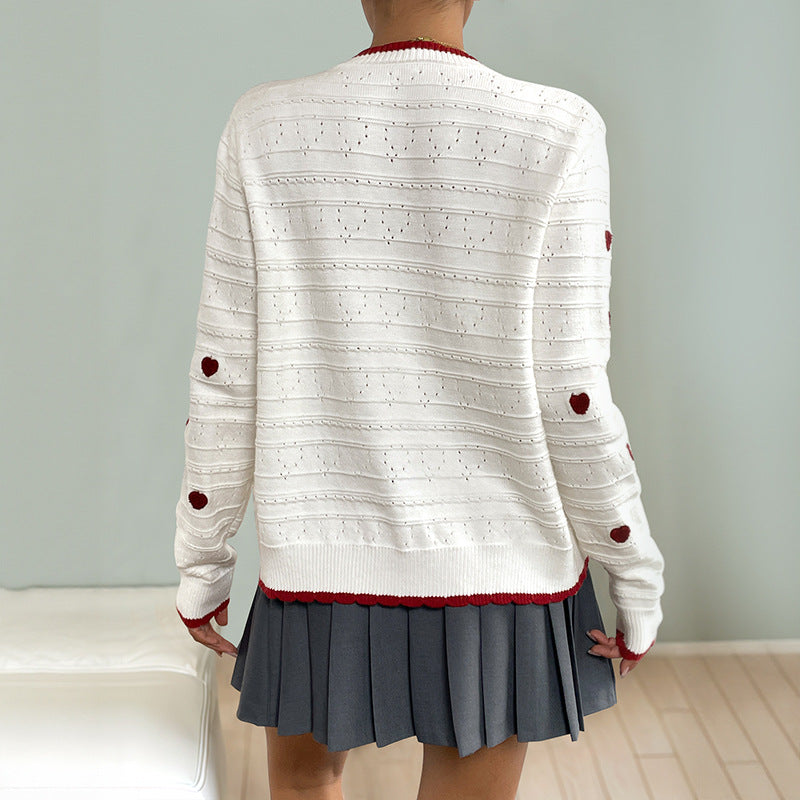 European and American Contrast Color Elegant Senior Cardigan Knitted Coat Women