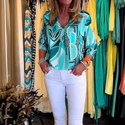 Printed V-Neck Three-Quarter Sleeve Casual Womens Top T-Shirt