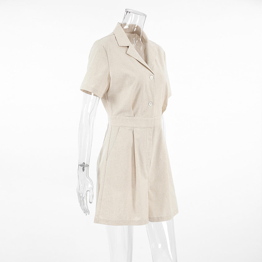 French Cotton Linen High-Waist Casual Jumpsuit