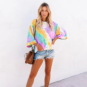 Women's Loose Fit Tie‑Dye Gradient Long‑Sleeve T‑Shirt – Soft Polyester