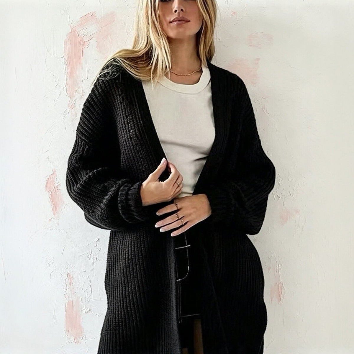 Hollow-out Womens Loose-fitting Laid-back Style Coat Sweater