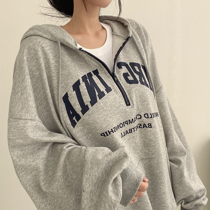 Casual Letter Print Hooded Pullover Sweatshirt
