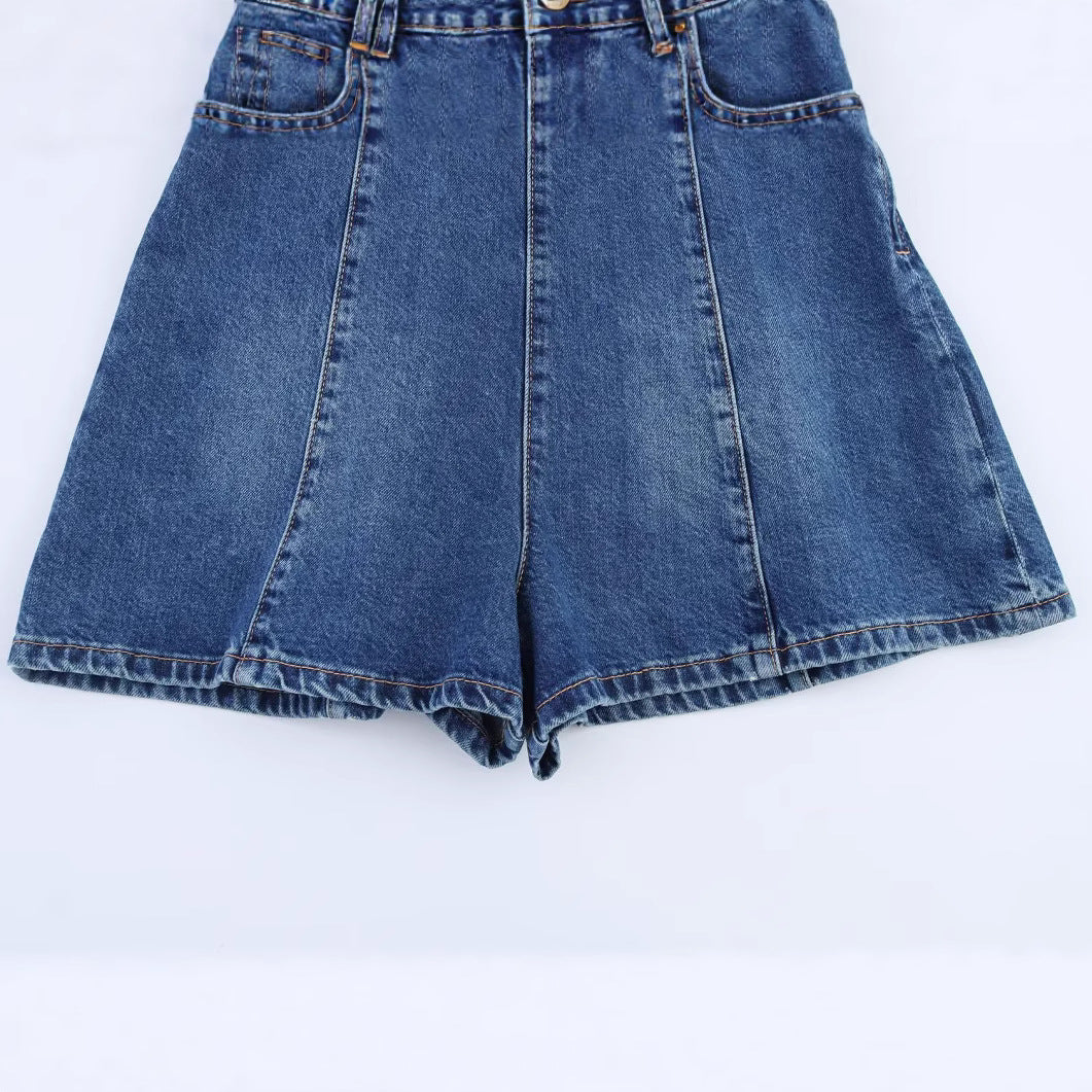 Women's Backless Halter Denim Jumpsuit Romper