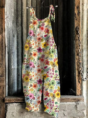 Vintage Print Wide Leg Women's Jumpsuit