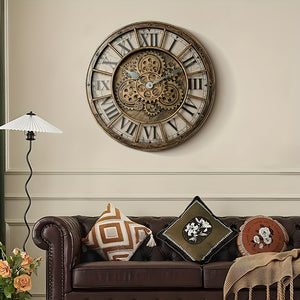 TIMESS Gear Decorative Wall Clock, 18-inch Oversized Size, Roman Numerals, Industrial Mechanical Atmosphere, American Country Style, Battery-powered Silent Timekeeping, No Ticking, Perfect Home Decoration And Holiday Gift