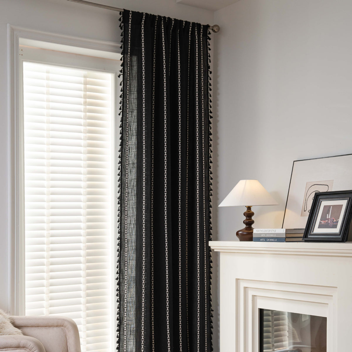 Bedroom Rod Set Pocket Black and White Jacquard Living Room Curtain