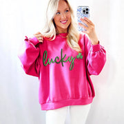 Womens Color-Block Letter Embroidery Crewneck Sweatshirt