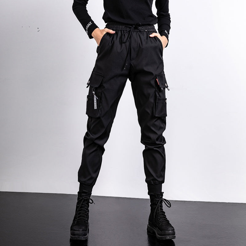 Black Street-Style Slimming American-Style Fleece-Lined Womens Pants