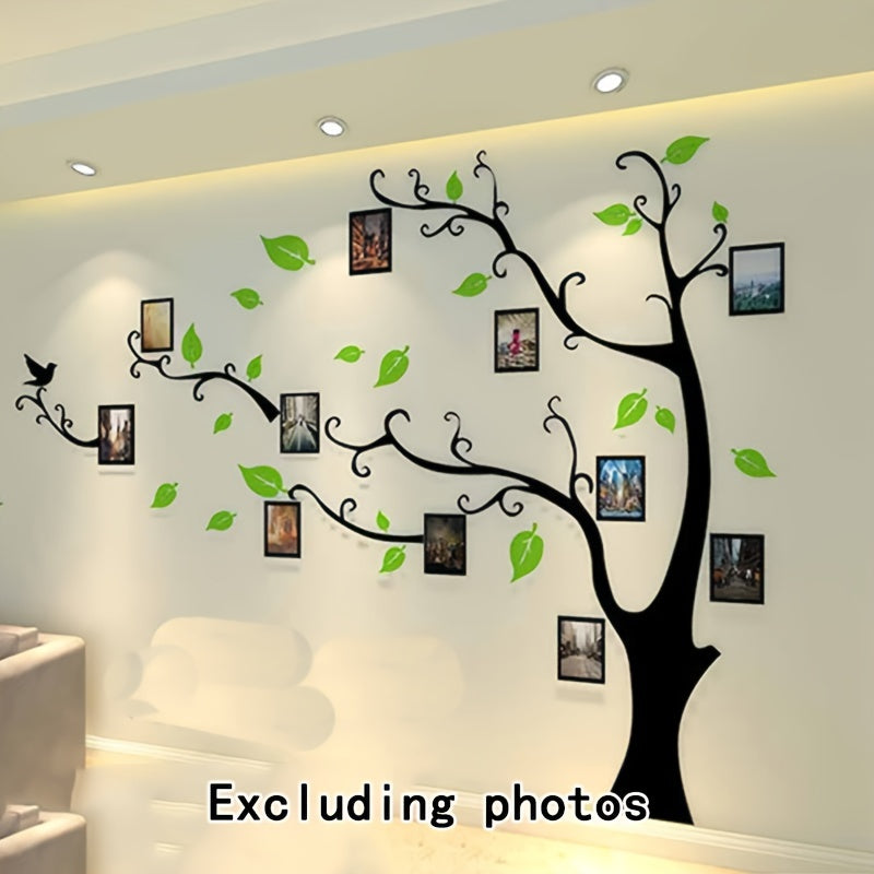 1 Set Photo Wall Acrylic Decal, Creative Tree Silhouette Green Leaves Self-Adhesive Removable Waterproof Decorative Wall Sticker, Share Your Memory, For Entryway, Porch, Living Room, Bedroom, Home…