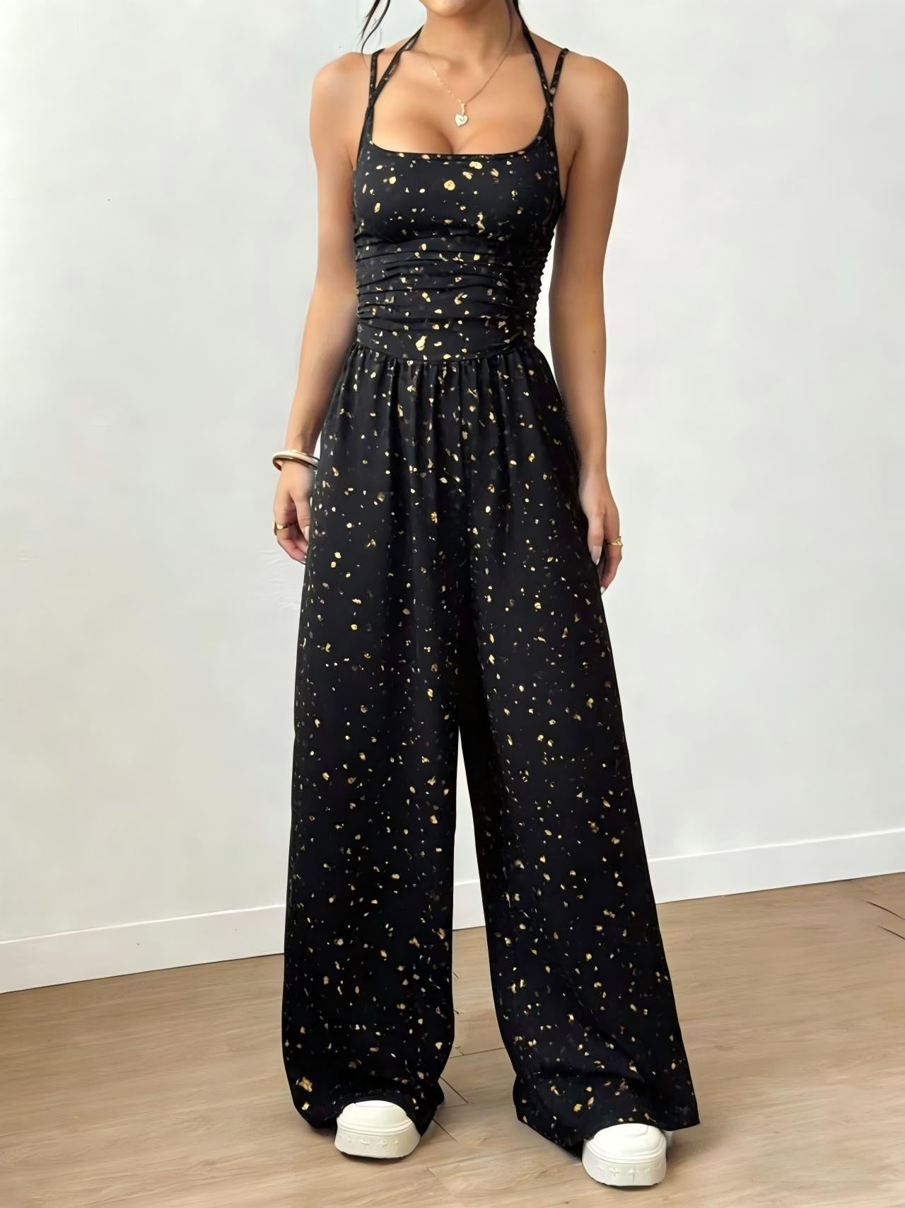 Women's Leopard-Print Strappy Wide-Leg Jumpsuit