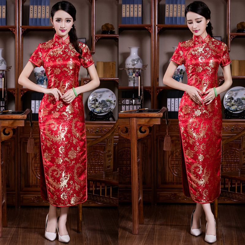 Chinese-style Stand-up Collar Diagonal Placket Short-sleeve Womens Vintage