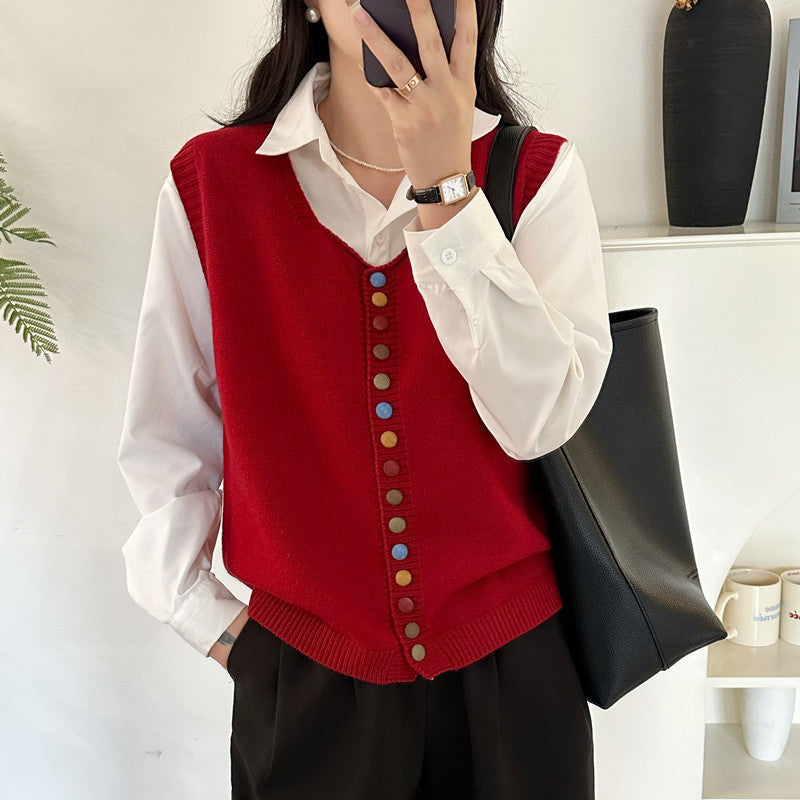 Knitted Vest Women's Spring and Autumn Outer Wear Cardigan
