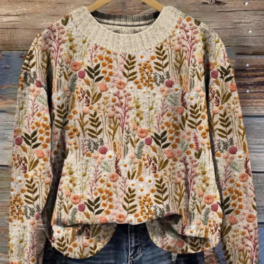 Cozy Abstract Print Drop-Shoulder Women's Casual Sweater