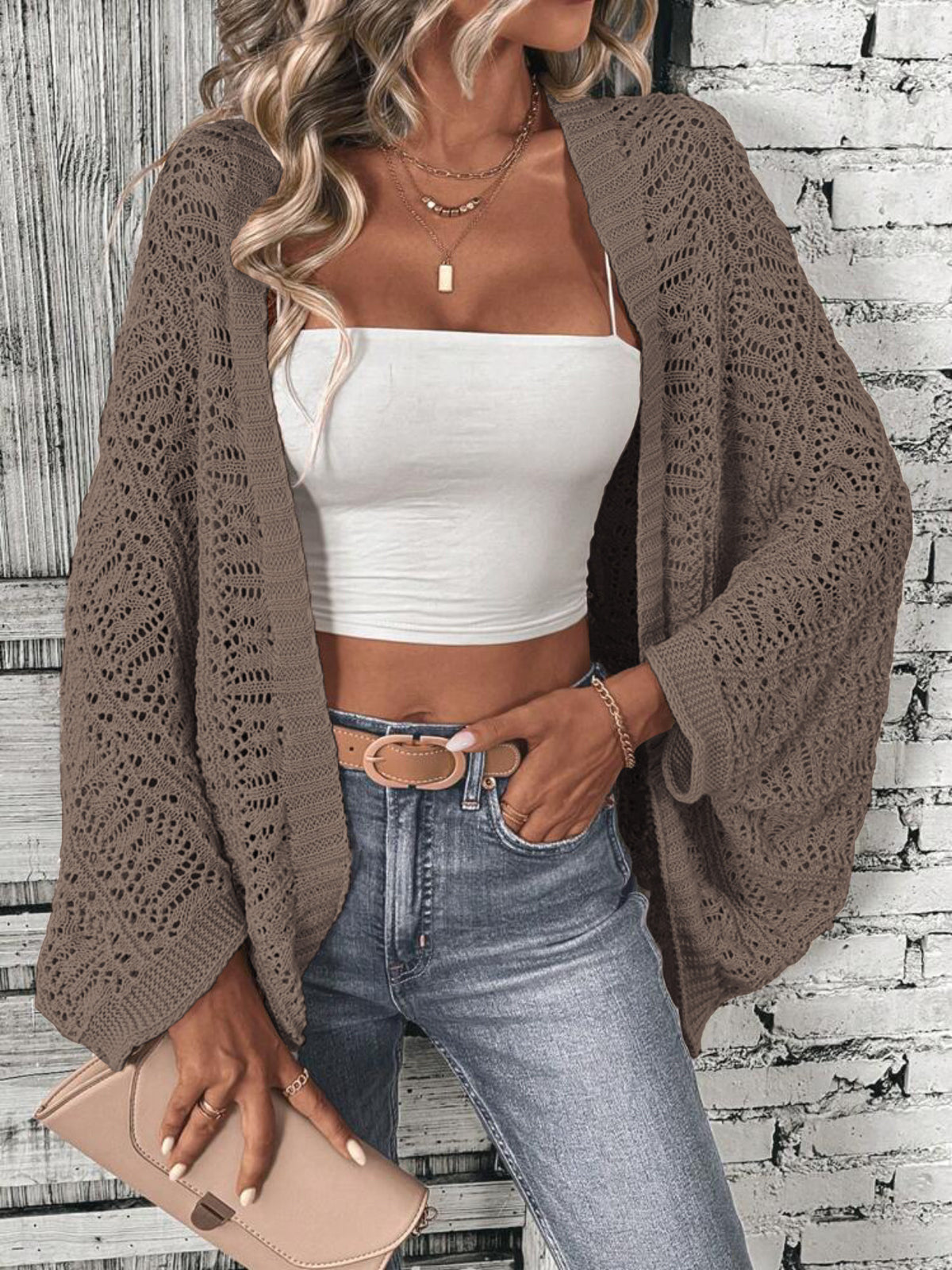 Hollow-out Batwing-sleeved Cardigan Sweater Coat