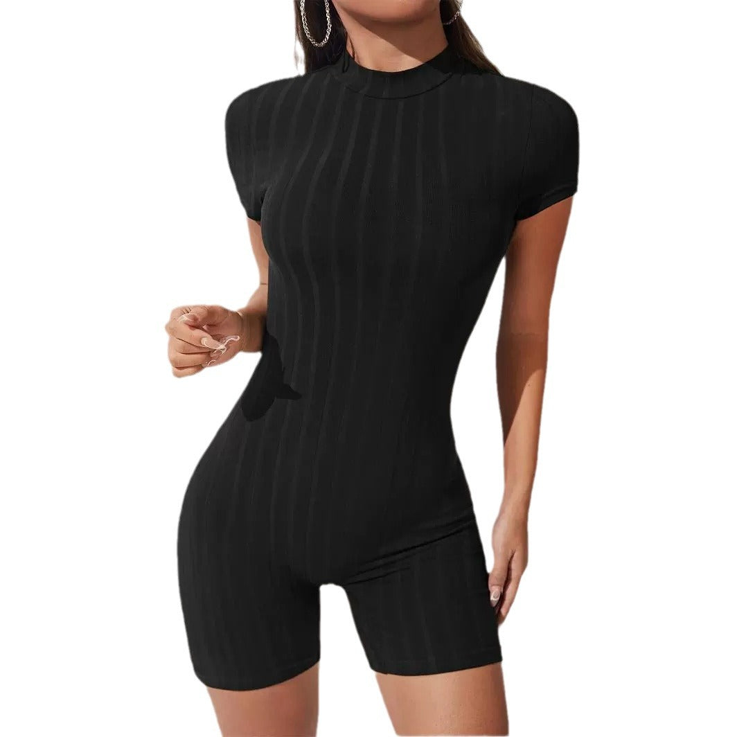 Chic Slim-Fit Short Sleeve Zip Jumpsuit