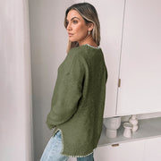 Simple Commute Leisure Pullover Trim Round Neck Knitted Sweater