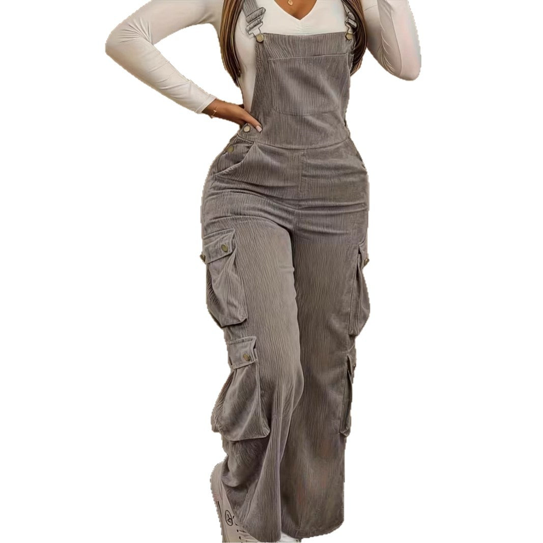 Retro Casual Workwear Pocket Jumpsuit