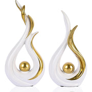 Set of two white and gold abstract resin sculptures for tabletop decor
