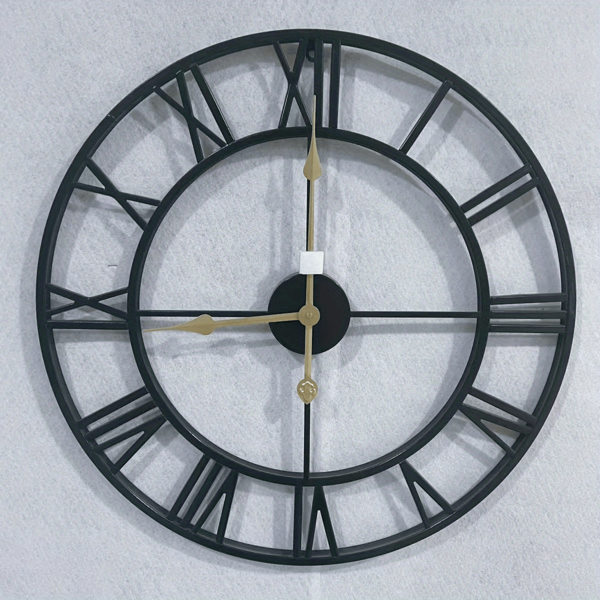 Large Retro Modern Wall Clock with Roman Numerals - Large Black Metal Frame, White & Golden Hands, Silent Non-Ticking (No Alarm Ringing) - Easy-to-Read Large Face for Living Room, Bedroom, Office Decor - Iron